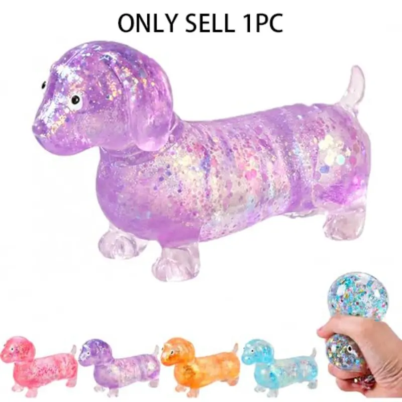 1/2/4 Pcs Glitter Dachshund Squishy Stress Relief Toy, Wiener Dog Maltose Squeeze Ball, Slow Rising ASMR Fidget for ADHD, Autism & Anxiety, Silent Portable Sensory Desk Toy, Classroom Prize & Birthday Gift