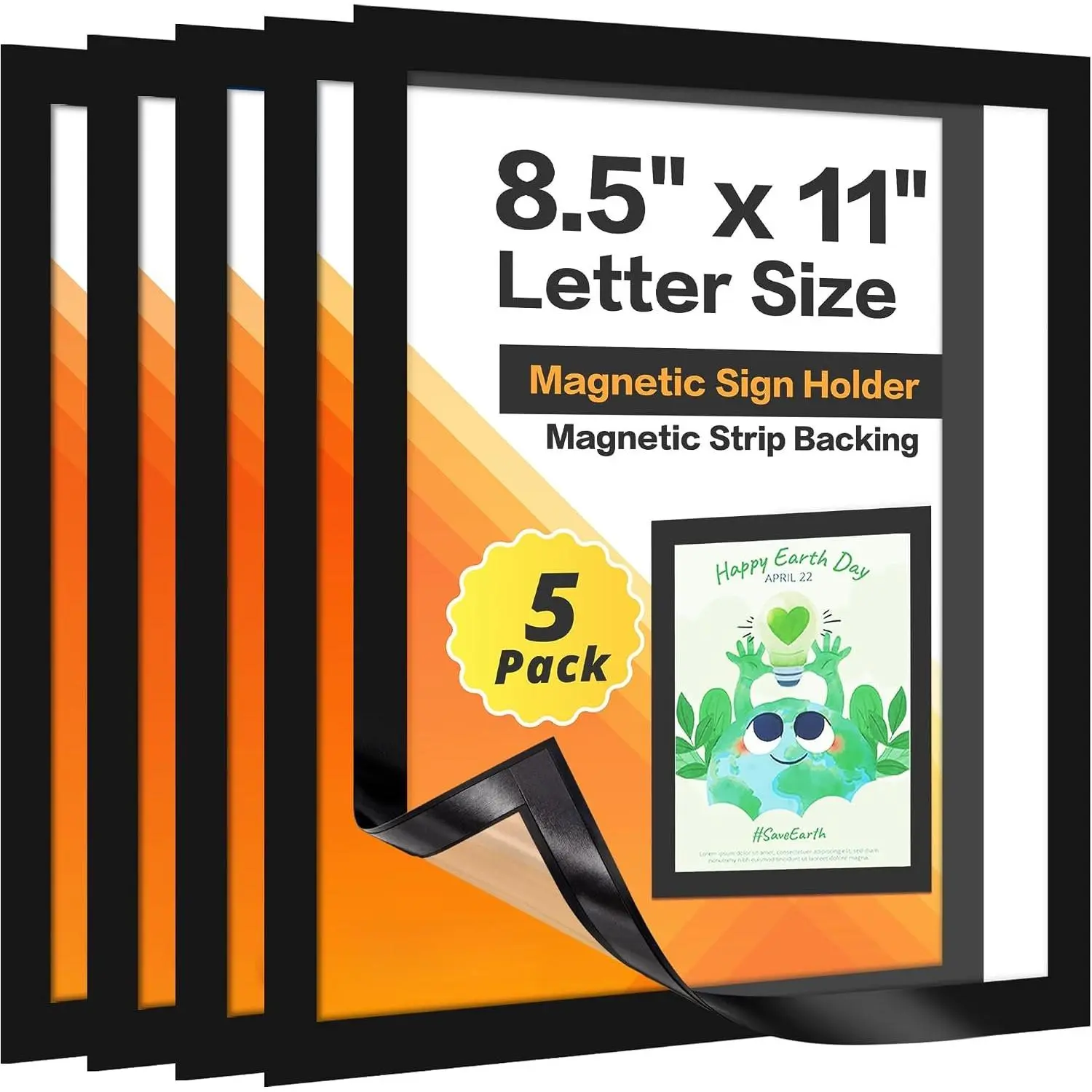5Pack  Frames for Refrigerator - 8.5 x 11  Sign Holder,  Paper Holder Document Holder for Fridge, Metal, Whiteboard Surface -  Picture Frame Poster Frame