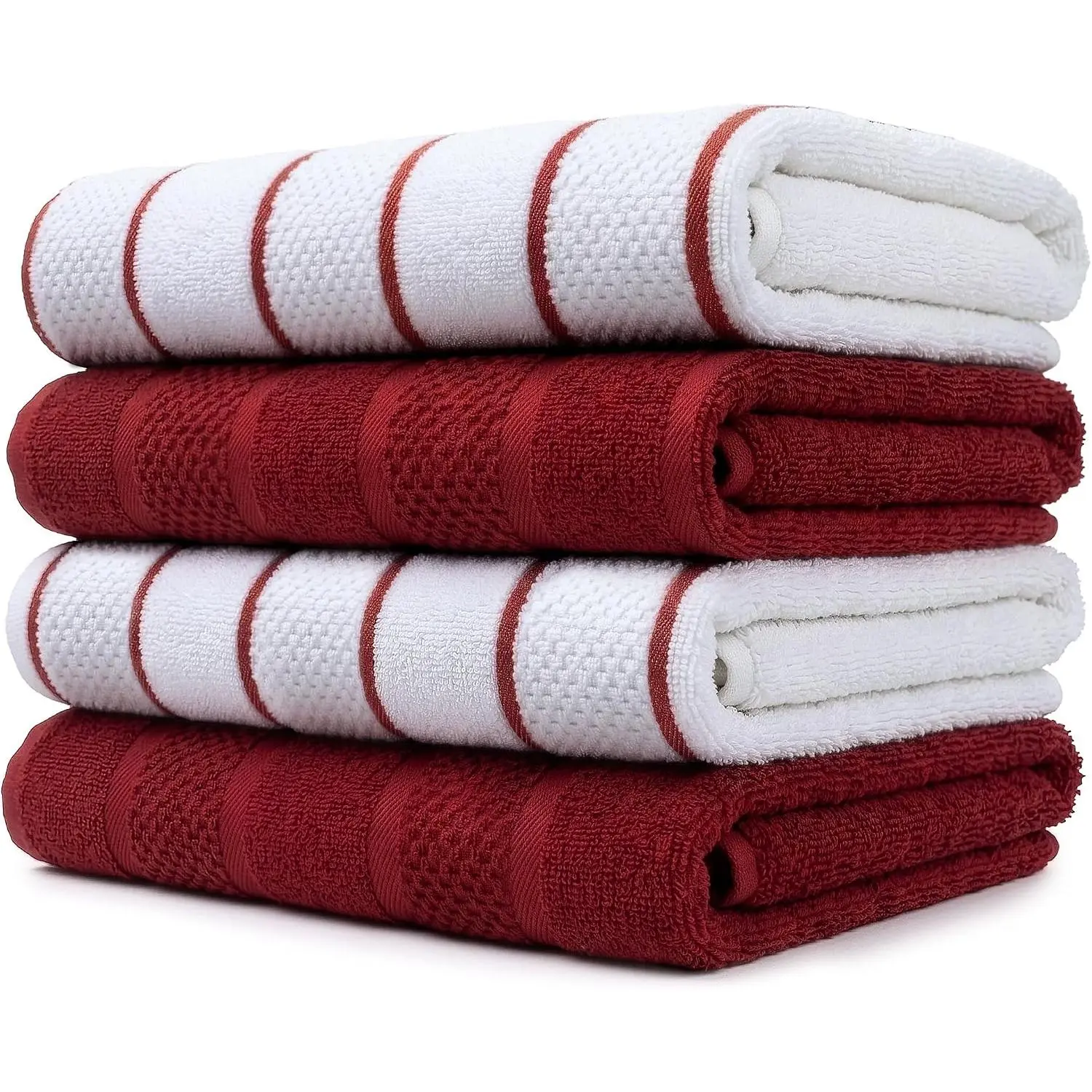 4 Pack Large Kitchen Towels, 15x25 inch Absorbent Dishcloths,   Cleaning Cloth, Red Set (Pack of 4)