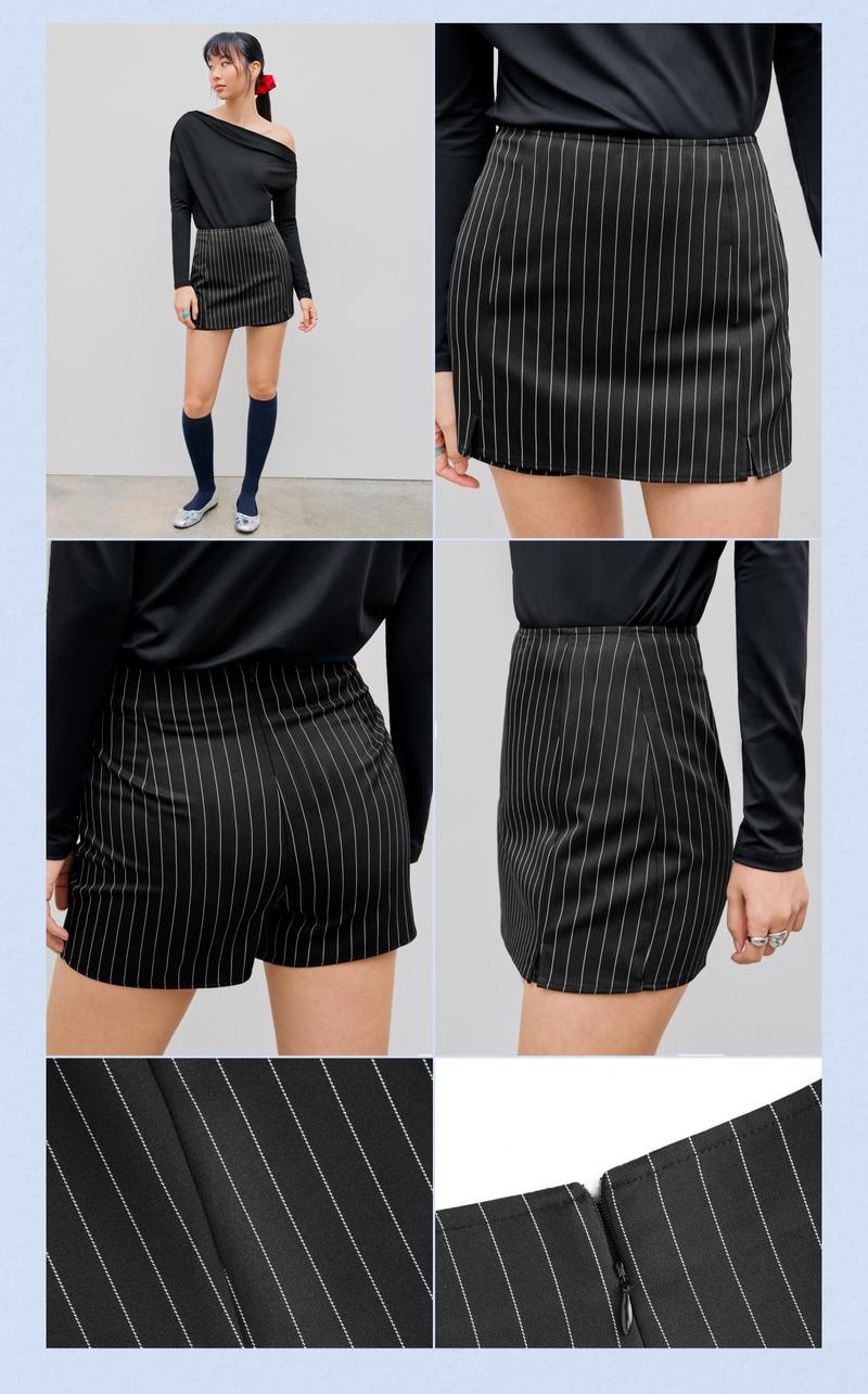 Cider [3 colors, size 2-10] Mid Rise Stripe Slit Zipper Skort