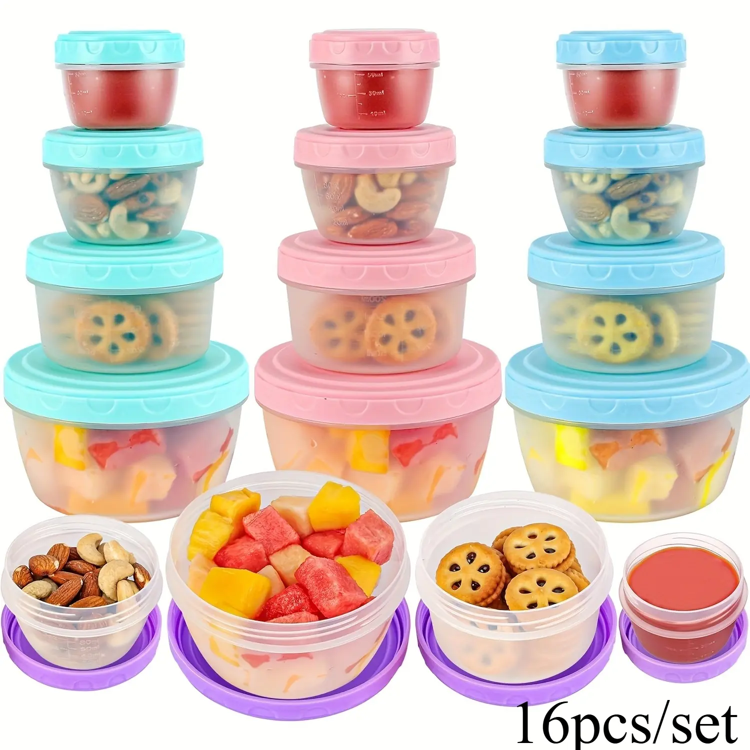 16Pcs Reusable Plastic Food Storage Containers Set with Leak‑Proof Twist‑Lock Lids, Stackable Nestable BPA‑Zero Meal Prep Boxes, Microwave Freezer Dishwasher Safe, for Lunch, Salads, Leftovers, Snacks & Baby Food