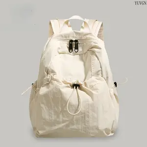Female Adults' Drawstring Casual Backpacks - Lightweight, Large-Capacity Multi-Pocket Daypack with Main Zipper + Drawcord, Black Sports & Outdoor Gym Shoulder Bag for School, Travel