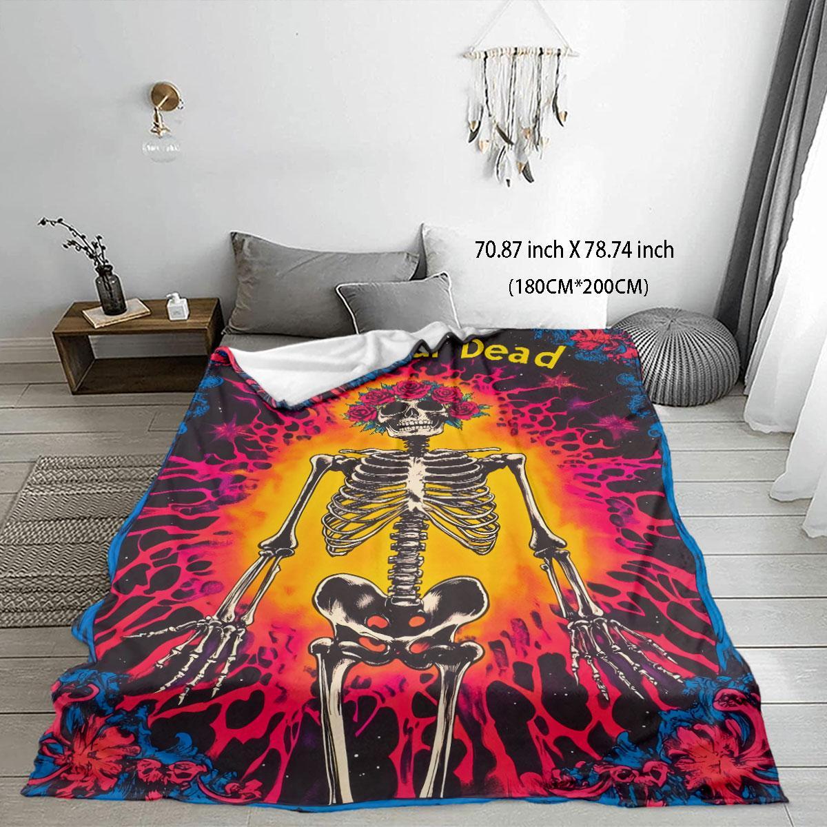 Grateful Dead Skeleton Pattern Blanket, Soft Throw Blanket, Cozy Warm Blanket, Air Conditioning Blanket, Warm Nap Blanket, Stylish Blanket for Home Office Travel, Halloween