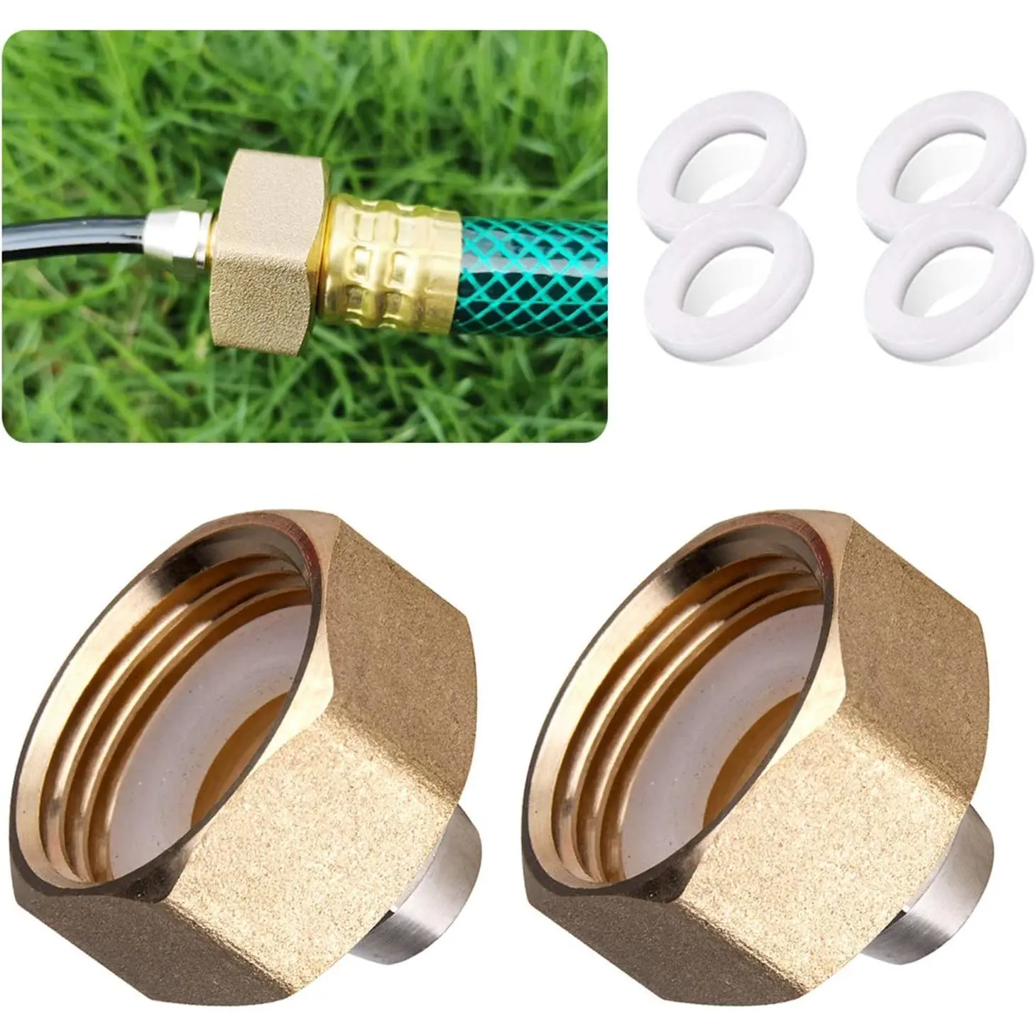 Standard Faucet Adapter, 3/4'' to 1/4'' Hose Adapter | Convert 3/4" Female Hose Thread Bib to 1/4" Tubing, 2 Brass Adapters with 4 Washers
