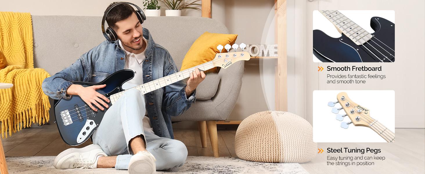GLARRY Bass Guitar Full Size 4 String Exquisite Stylish Bass with Guitar Bag Power Line and Wrench Tool