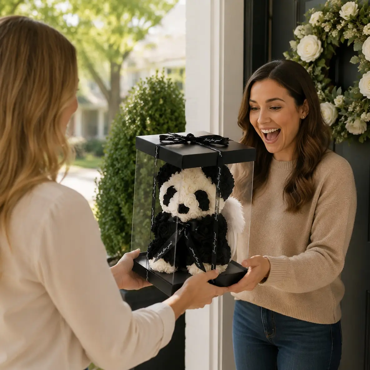 Artificial Flower Eternal Rose Angel Panda Bear Ornament, Romantic Gift for Girlfriend, 520 Qixi Festival Decoration