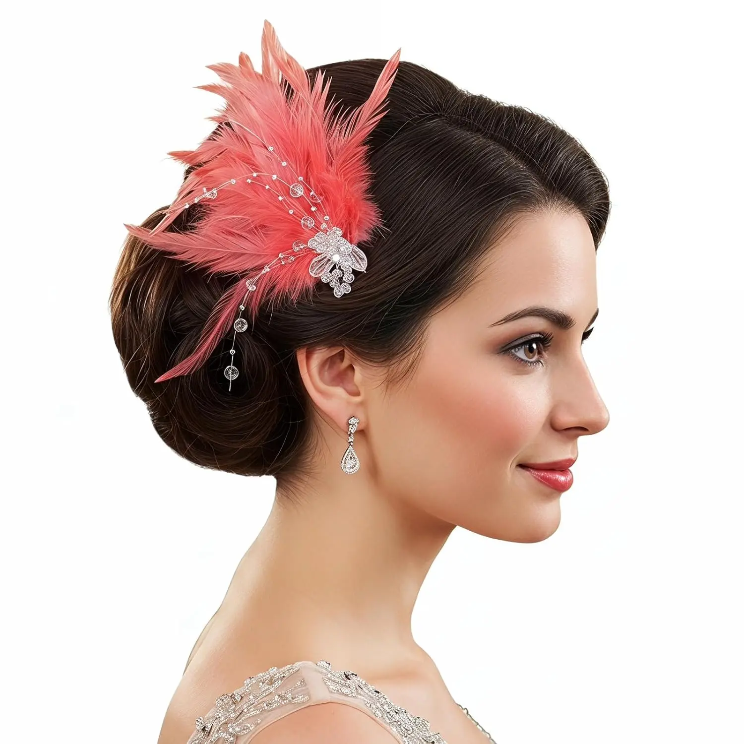 Roaring 1920 Art Deco  Headpiece |  Women’s Hair Accessory,  Fashion Headpiece,  for  Parties,  Parties, Weddings, and Various Occasions.(Watermelon Red)