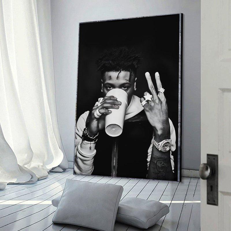 Modern Hip-Hop Canvas Wall Art, 12x18 Black White Frameless Street Style Music Poster for Home Bedroom Living Room Office Decor