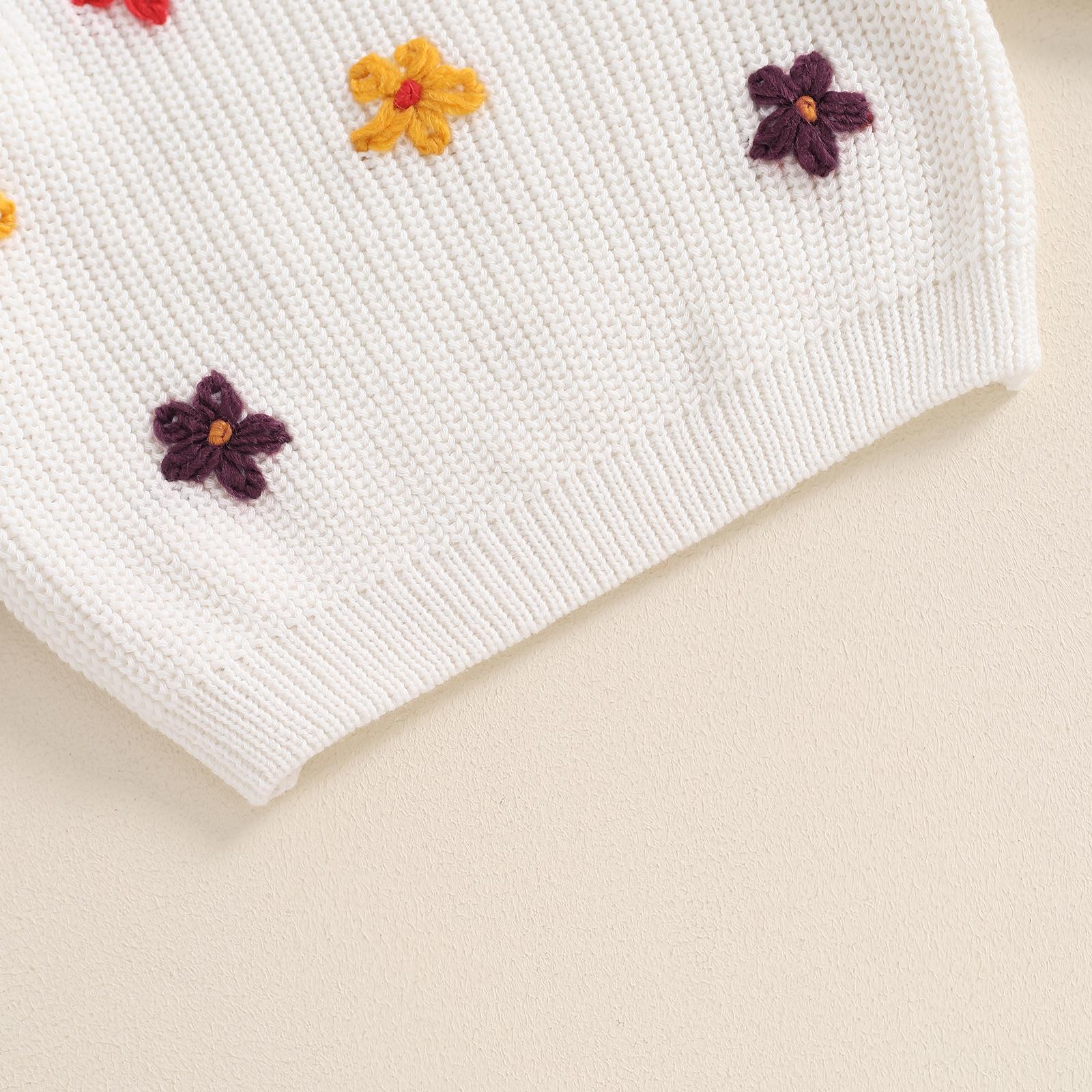 Toddler Baby Girl Knit Sweater Blouse Pullover Sweatshirt Flower Embroidery Warm Long Sleeve Tops 0-5 Years