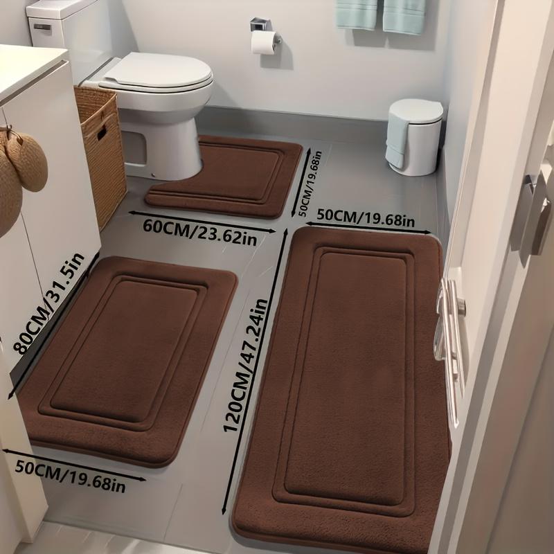 3pcs Non-Slip Bath Mats |   Ultra-Absorbent, Soft Polyester Bathroom Rugs for Tub, Shower, Home Decor and Floor Matting