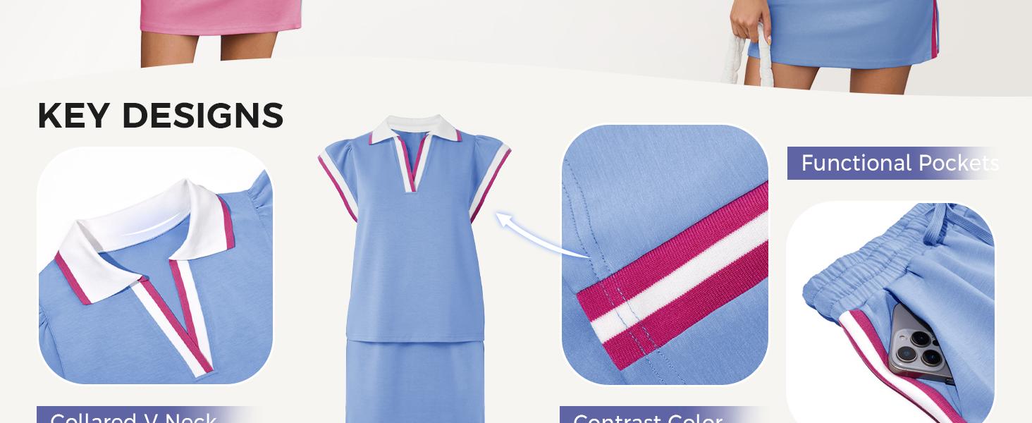 Imily Bela Womens 2 Piece Skirt Set Summer Cap Sleeve Tops Matching Tennis Skirts Casual Color Block Vacation Outfits Lounge Sets