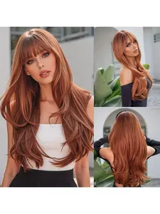 26 Inch Long Ginger Wig Synthetic Fiber Auburn Color Long Wavy Wig Body Wave Wigs for Women Natural Middle Part Wigs For Daily Life (Ginger, 26 Inch)