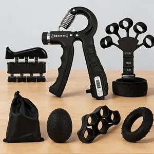 Grip Training Set of 6 Pieces: Adjustable Resistance Grips, Finger Extenders, Wrist Cuffs, Muscle-Building Arm Exerciser with Portable Bag