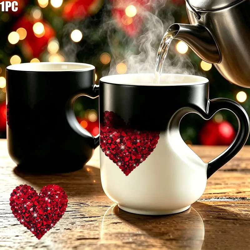 Thermosensitive Ceramic Mug - Heart Shaped Handle,11 0z/330 Ml, Color-Changing Coffee Cup from Hot to for Cold, Reusable, Perfect Gift for Birthdays, Valentine'S Day, Thanksgiving, Christmas