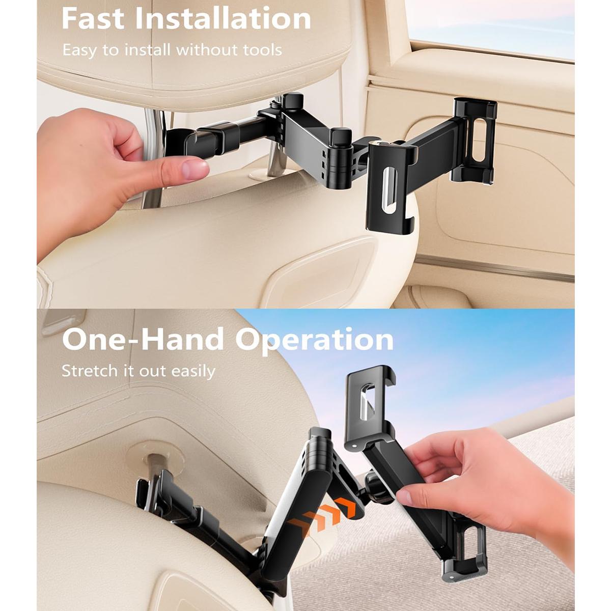 Car Headrest Phone and Tablet Holder with 360° Rotating Extension Arm, Fits 4.7–11‑inch iPad and iPhone, Travel Must-Have for Kids, Secure Holder Smartphone, Car Phone Mount, Car Phone Holders