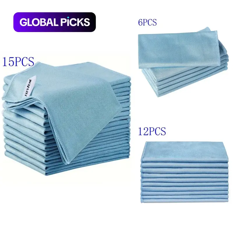 6/12/15pcs Microfiber Glass Cleaning Cloths, Cleaning Towel, Durable Cleaning Supplies, Lint-Free Quick-Dry, Ideal for Windows, Glasses, Windshields, Mirrors and Stainless Steel #GLOBAL PICKS