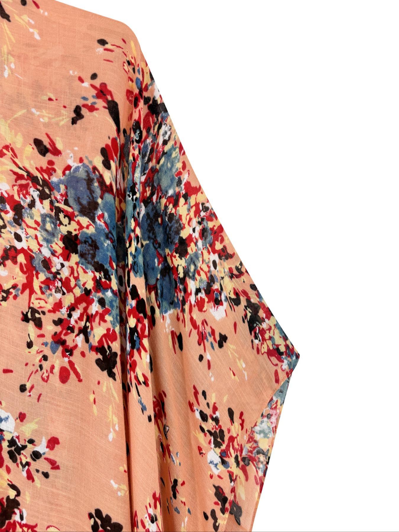 Women's All Over Print Batwing Sleeve Cover Up Top, Casual Split Hem Half Sleeve Cover Up for Beach Holiday Vacation, Boho Summer Outfits, Beach Cover Up, Swimsuit Coverup, Ladies Summer Clothes