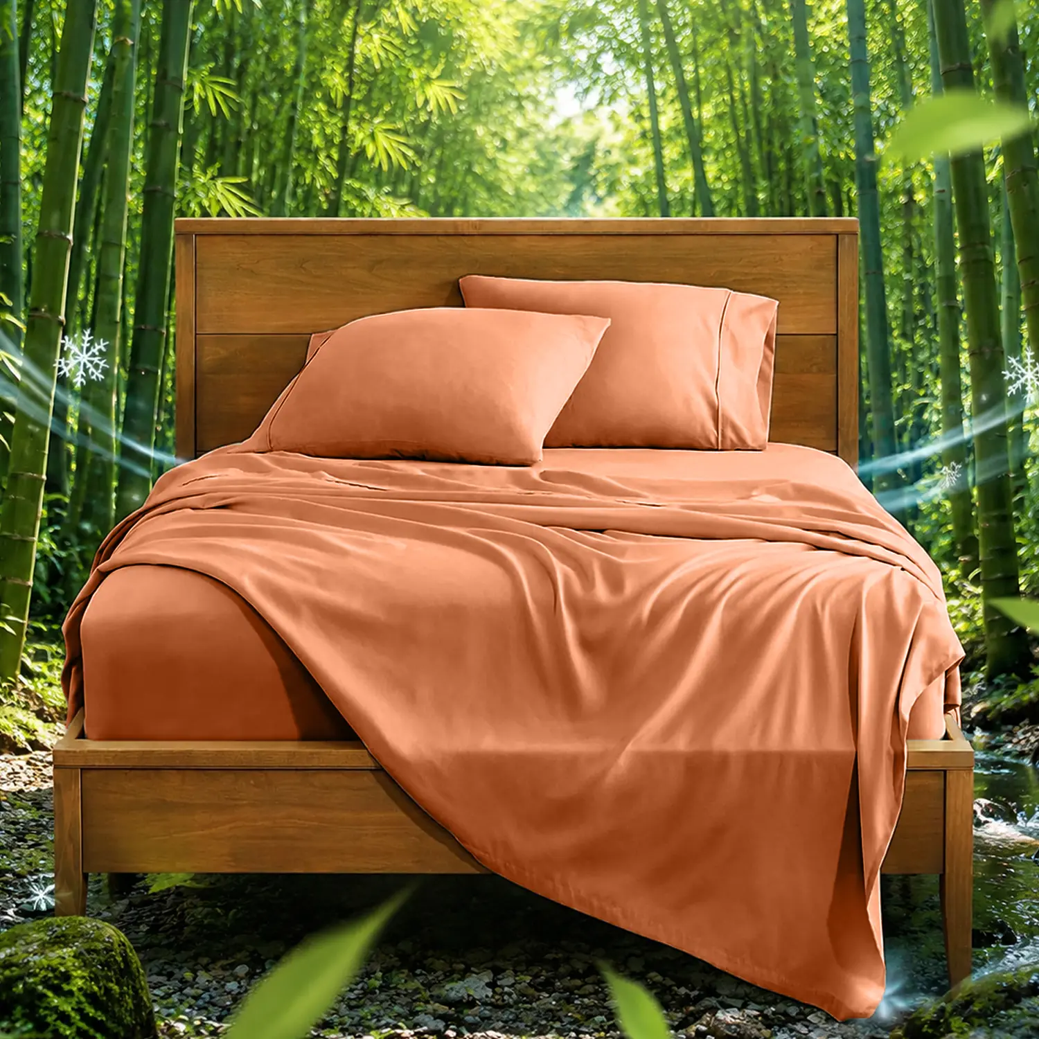 SASTTIE 3/4 PC Cooling Bed Sheets Set - Deep Pocket up to 14", Cooling & Breathable Bedsheets For Hot Sleepers Luxury Soft Silky Bedding Sheets with 1 Fitted Sheet, 1 Flat Sheet, 1/2 Pillowcases Suitable For Children's Room Decor