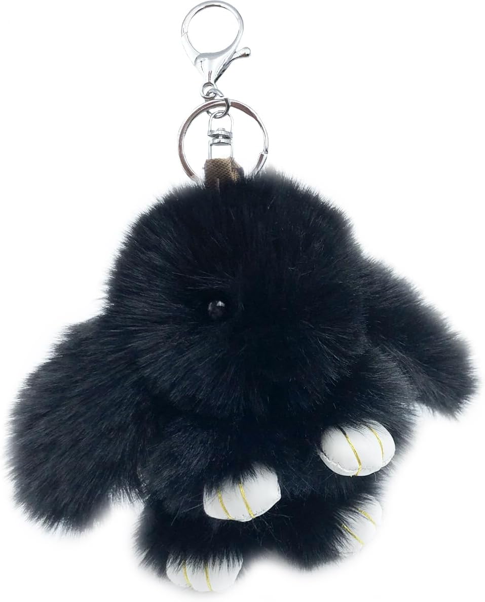 Soft and cute bunny keychain, faux rabbit fur fluffy keychain, bunny plush key ring for women.