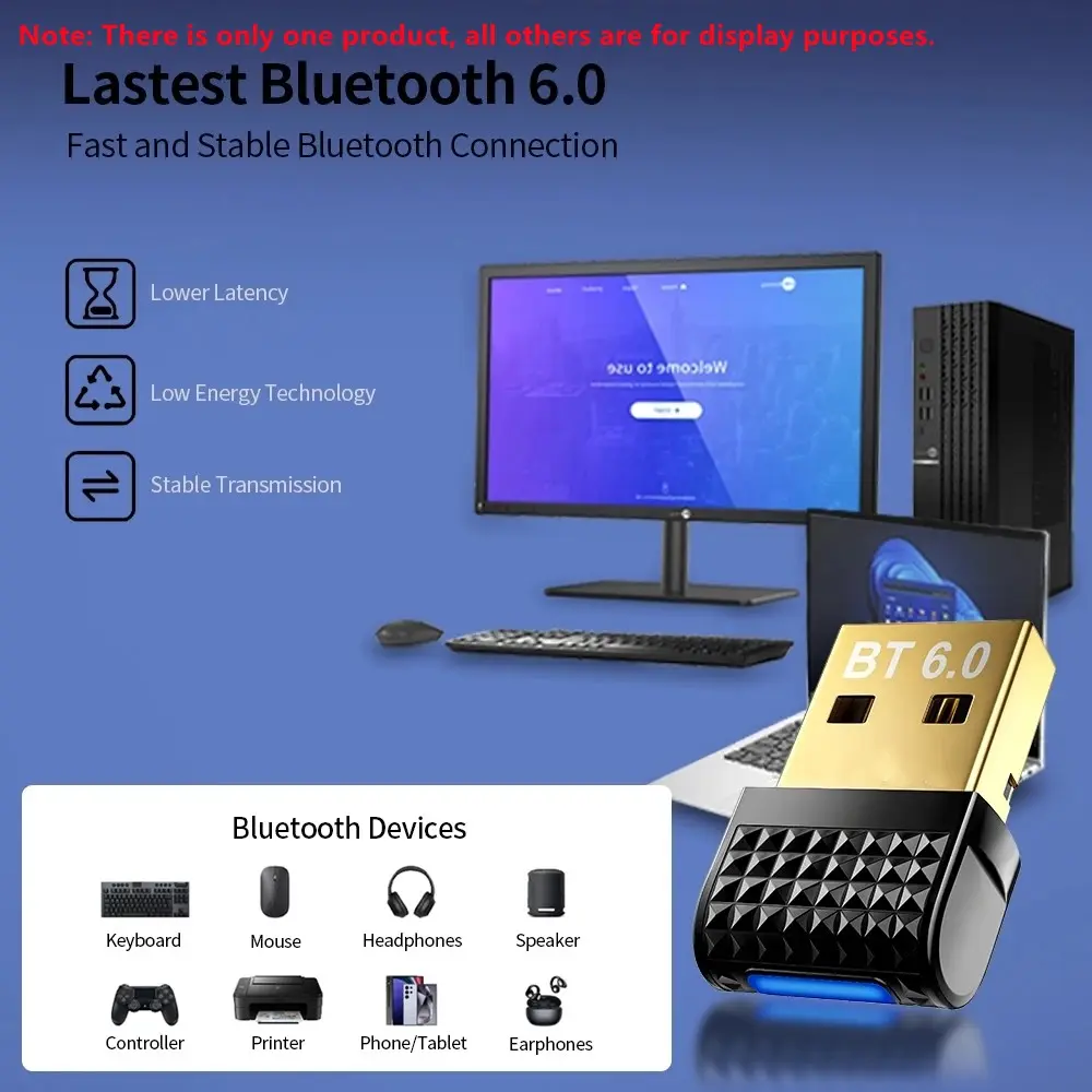 USB Bluetooth 6.0(LMP:14.5X) Transmitter Wireless Dongle Adapter Compatible with Win 11/10/8.1Laptop for Wireless Mouse Keyboard Headse