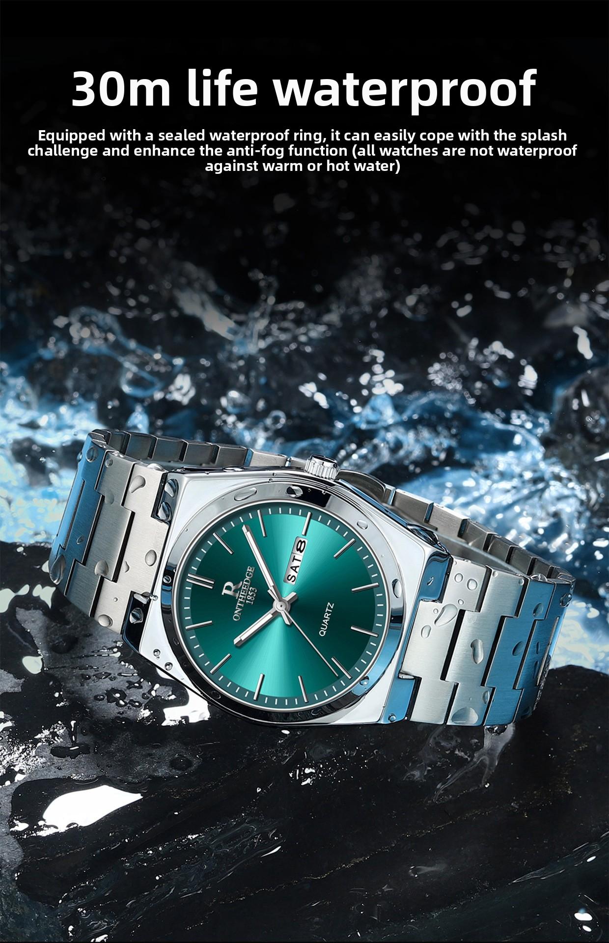 Men's Luxury Teal Green Dial Quartz Watch - Stainless Steel Wristwatch with Date Day Display, Waterproof, Luminous Hands, Classic Business Casual Dress Watch for Men, Perfect Gift for Husband Dad