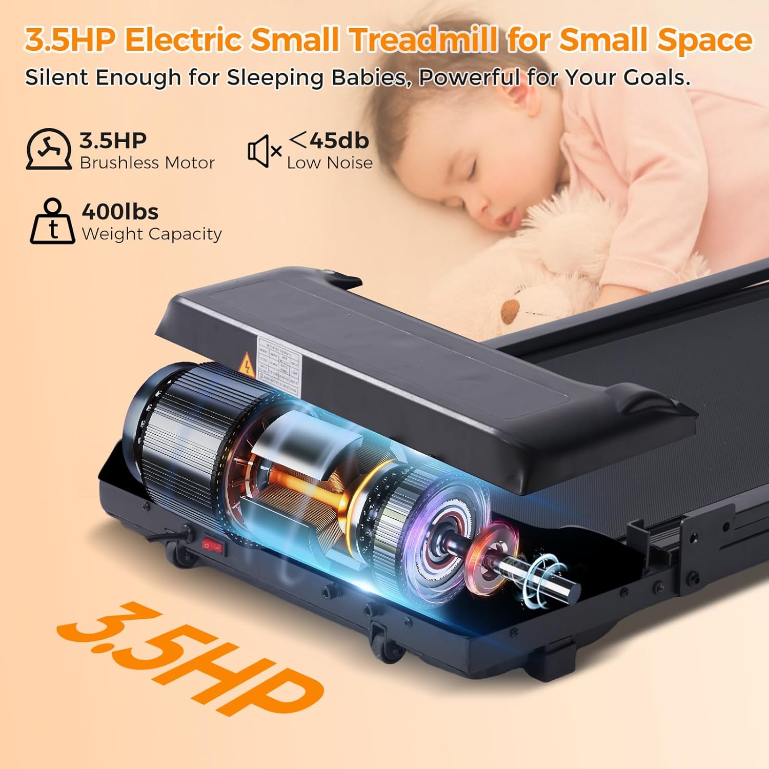 SUNDAY MIRTH Folding Walking Pad Treadmill with Handle Bar, 3.5HP Compact Portable Foldable Walking Pads Treadmill with Handles, Electric Small Treadmills for Home Office Apartment, LED Display, 400 LBS Capacity