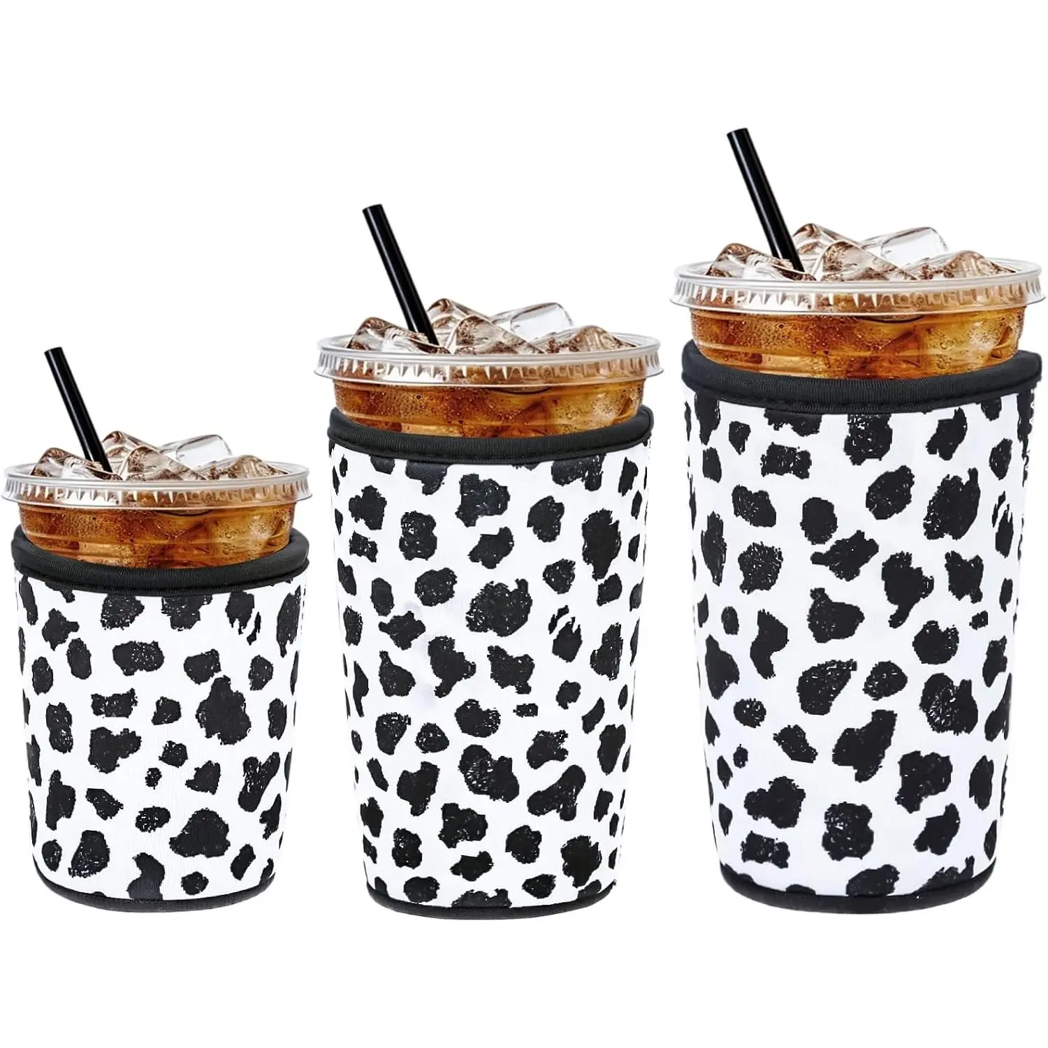 3 count  Iced Coffee Cup Sleeve, Insulated Neoprene Coffee Coolies Sleeve for Cold & Hot Drinks, Cold Beverages Cooler Buddy Fits 16-30 OZ Coffee Cup (Dairy Cow)