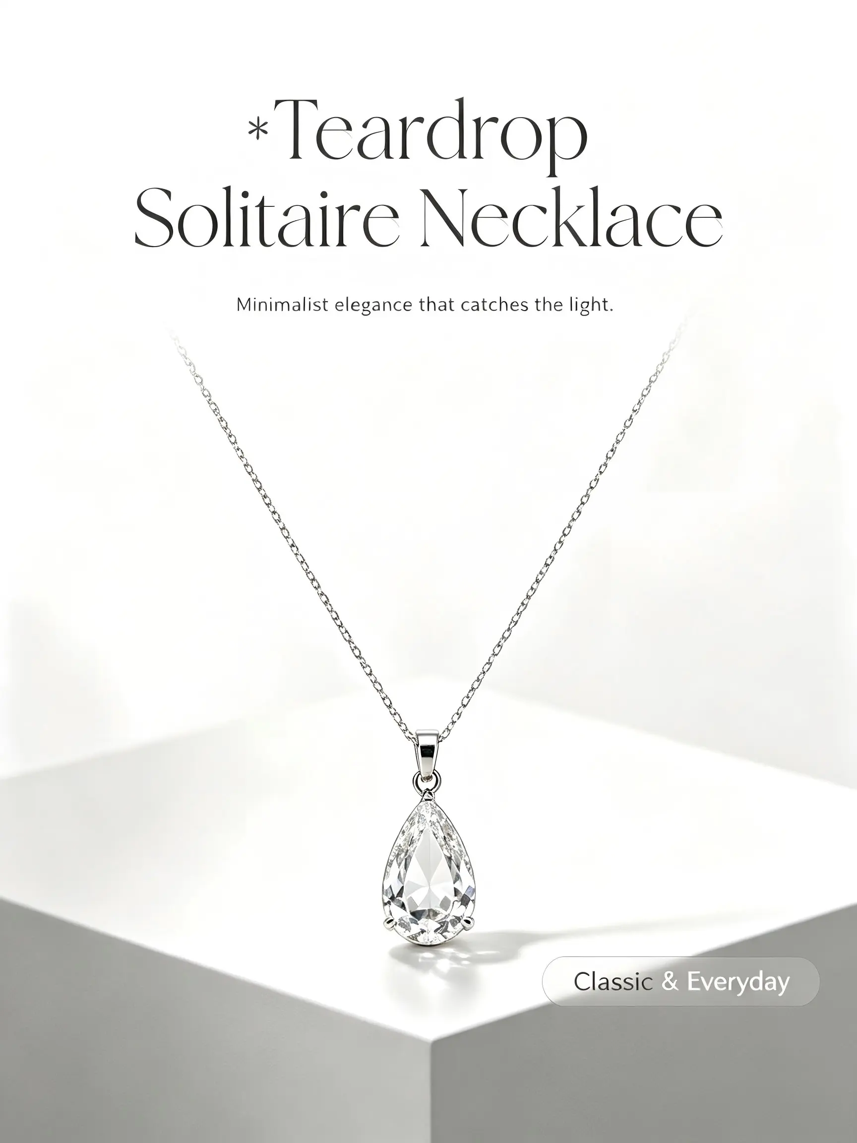 Silver Color Teardrop Solitaire Cubic Zirconia Pendant Necklace, Minimalist Pear Shape Cz Drop, Elegant Dainty Jewelry for Women