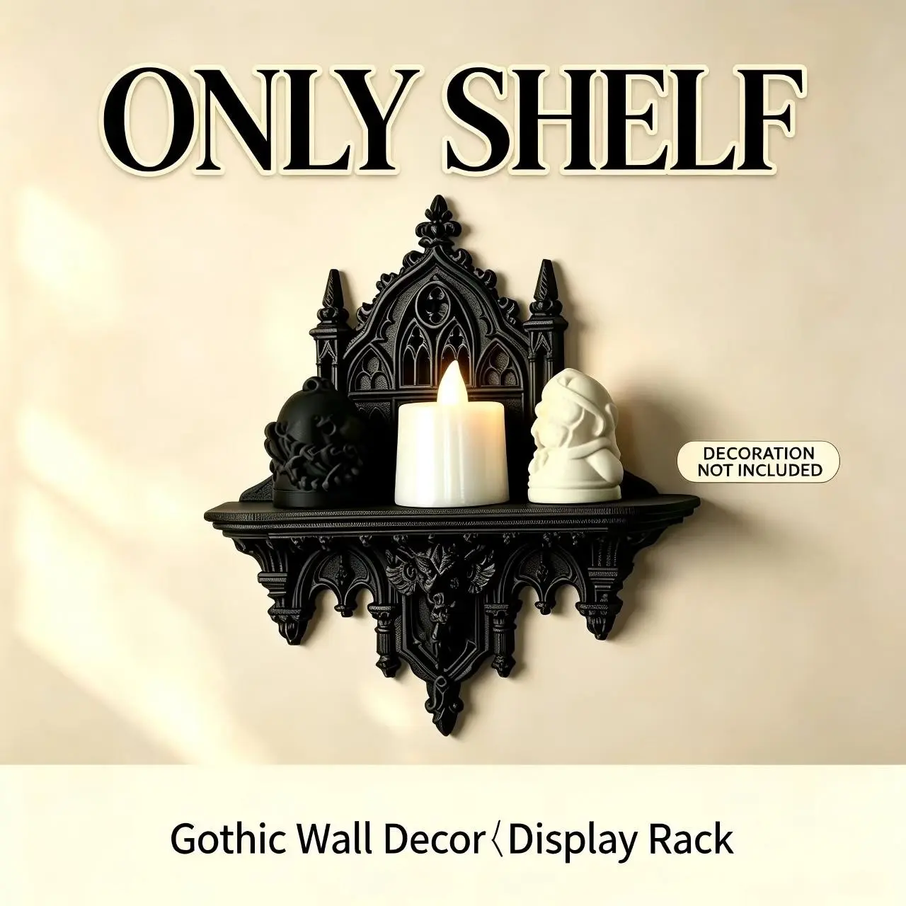 Dark Gothic Skull Castle Wall-Mounted Shelf, Retro Niche Crystal Storage Rack, Mysterious Witch Style, Essential Oil & Aromatherapy Decor, Decoration Items