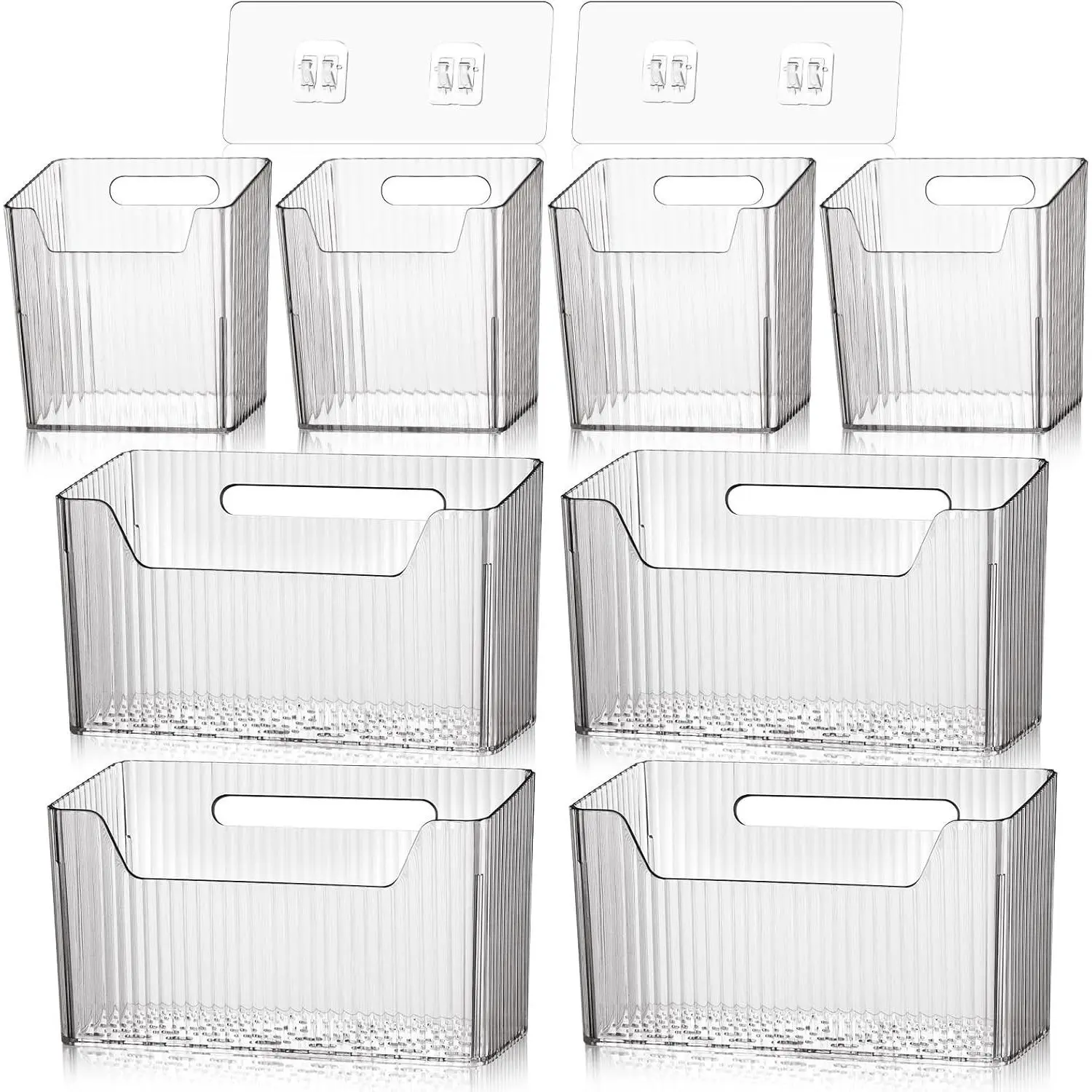 8-Piece Plastic Storage Organizer Bins - Wall-Mounted, Stackable Hanging Container Baskets for Household Items, 3.94in, Ideal for Kitchen & Bathroom Cabinet Door, Wall, Refrigerator Pantry