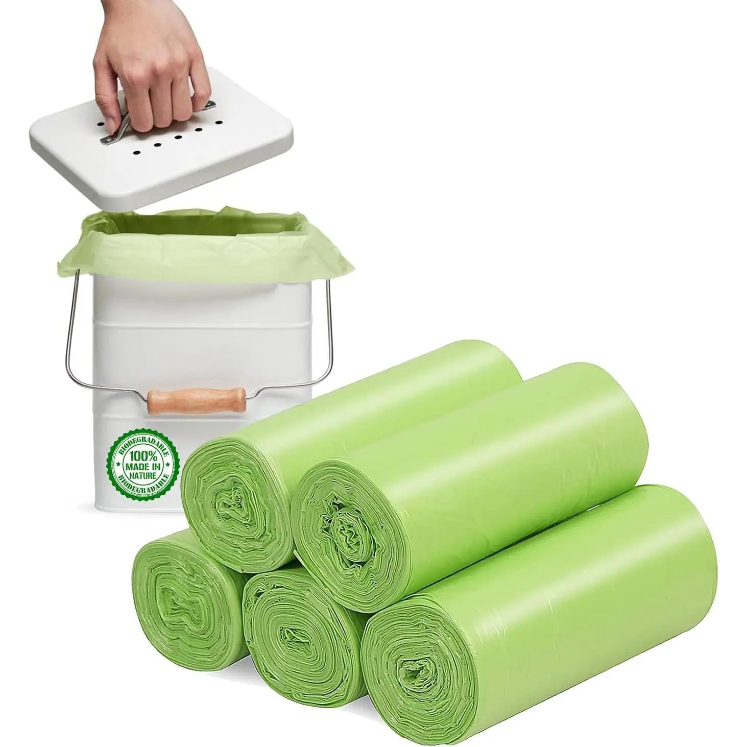 Small Trash Bags 1.2 Gallon - Biodegradable Garbage Bags Recycling Eco-Friendly Trash Can Plastic Liner Compostable Strong Bag  Bathroom Bedroom Office Kitchen Trash Can (120 Counts,Green)