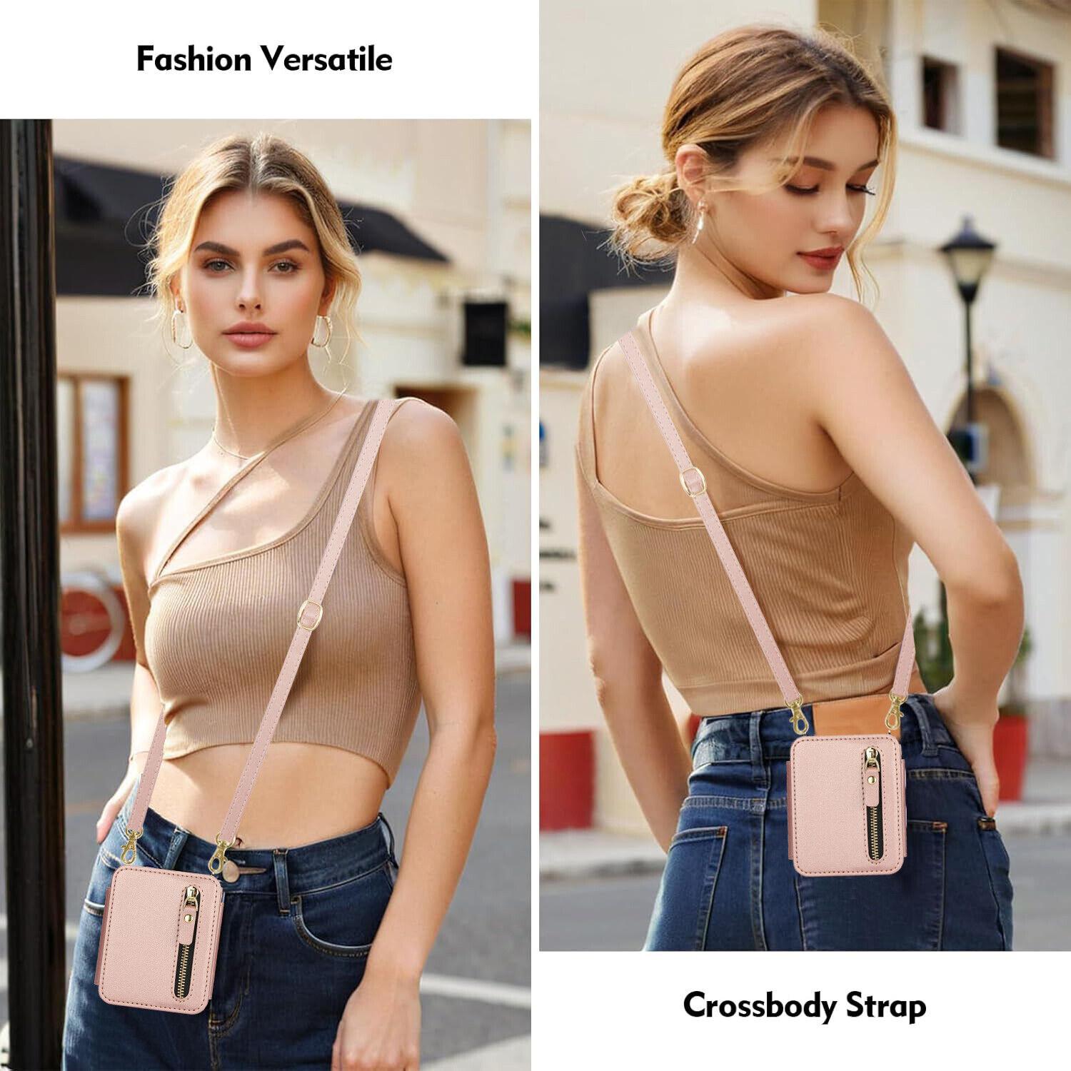 [FREE!SHIP] for Samsung Galaxy Z Flip 6/5/4/3 5G Wallet Case with Built-in PU Leather Cash Slot Zipper Purse with Credit Card Slot Holder Carrying Handbag Stand Phone Case Hinge Protection Adjustable Lanyard for Women Ladies