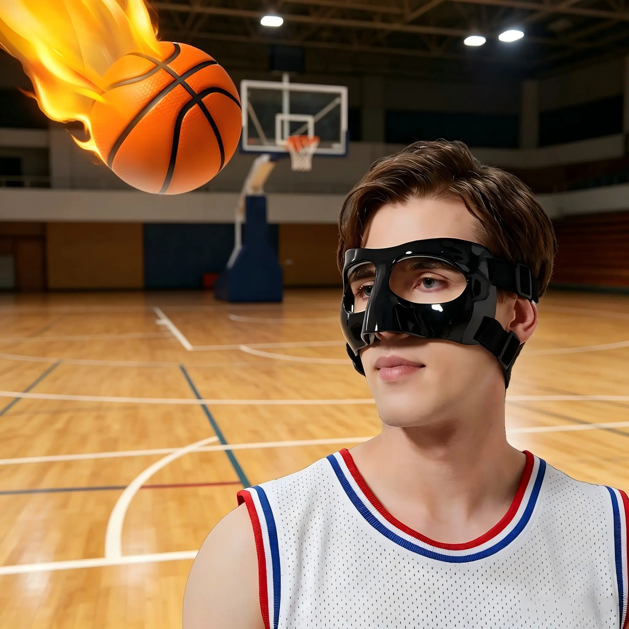 Adjustable sports training and competition gear face mask, facial protective mask suitable for football, basketball and other sports, size adjustable, wearable for children, teenagers and adults, unisex for men and women