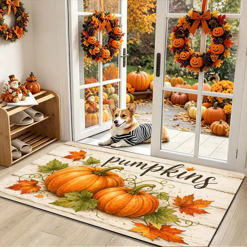 Flannel Floor Mat 1-piece set Autumn Maple Welcome Mat Suitable for Thanksgiving/Christmas indoor decoration Soft flannel floor mat with non-slip backing Machine washable Suitable for entryway, porch