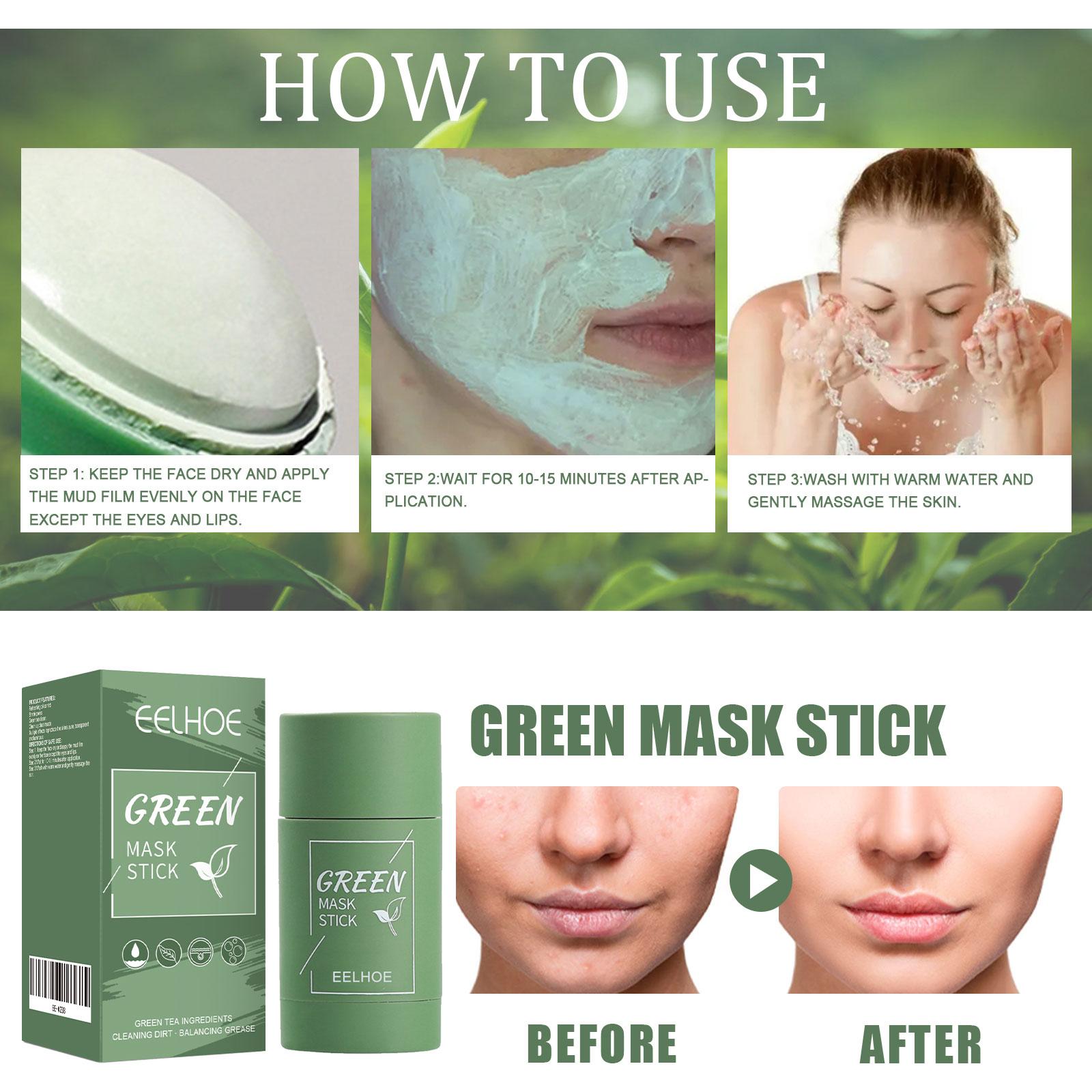 Eelhoe Green Tea Solid Mask Deep Cleansing and Hydrating Mask Stick Shrink Pores Daub-Type Clay Mask Stick