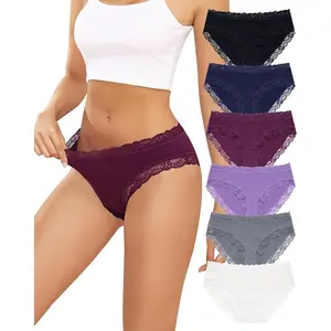 Cotton Underwear for Women Lace Cheeky Bikini Panties Full Coverage Soft Stretch Hipster Ladies Briefs 6 Pack S-XL