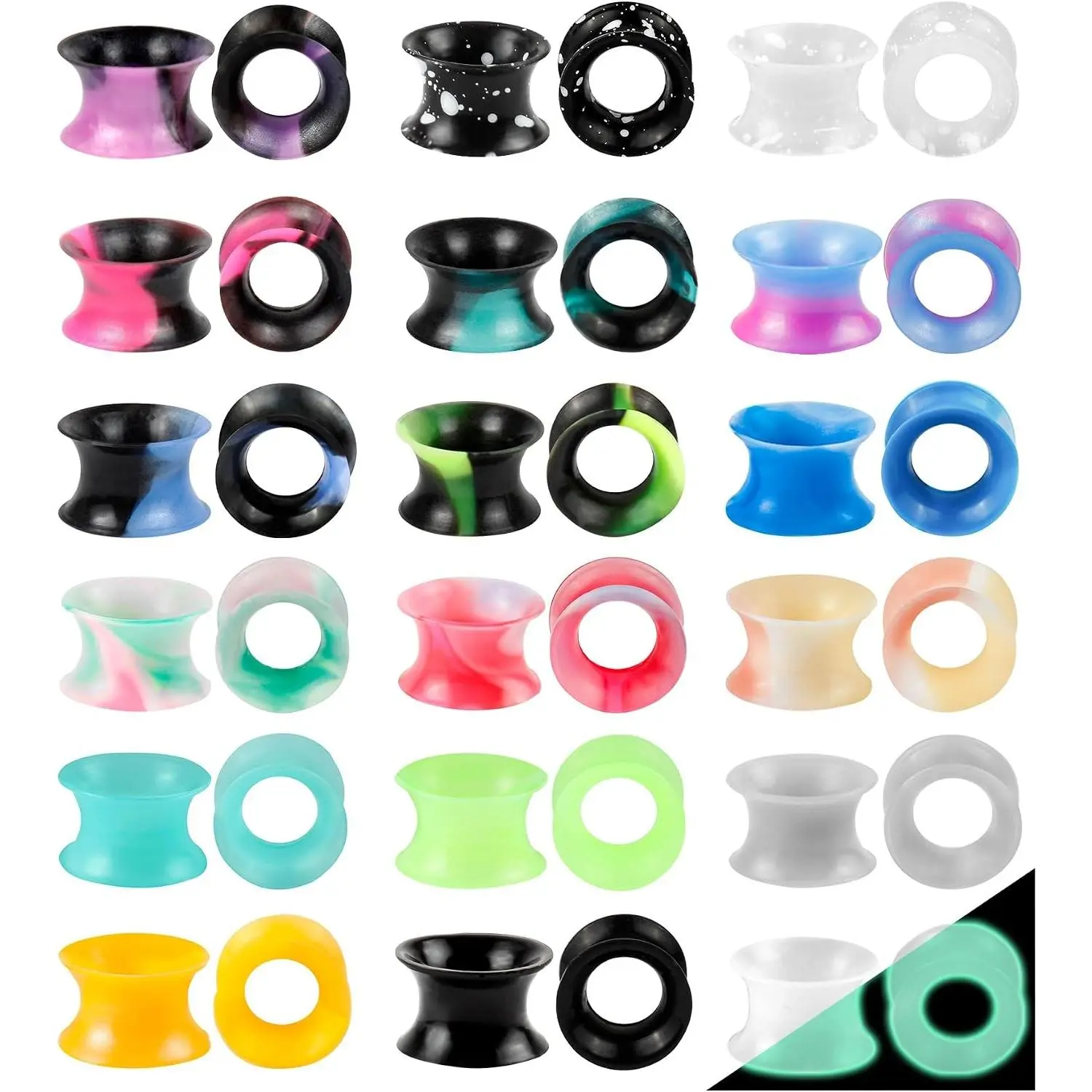 40Pcs Silicone Ear Gauges Kit, Flexible Soft Ear Tunnels Stretching Expander Plugs, Colorful Double Flared Piercing Jewelry for Men Women, 2G-26mmGift