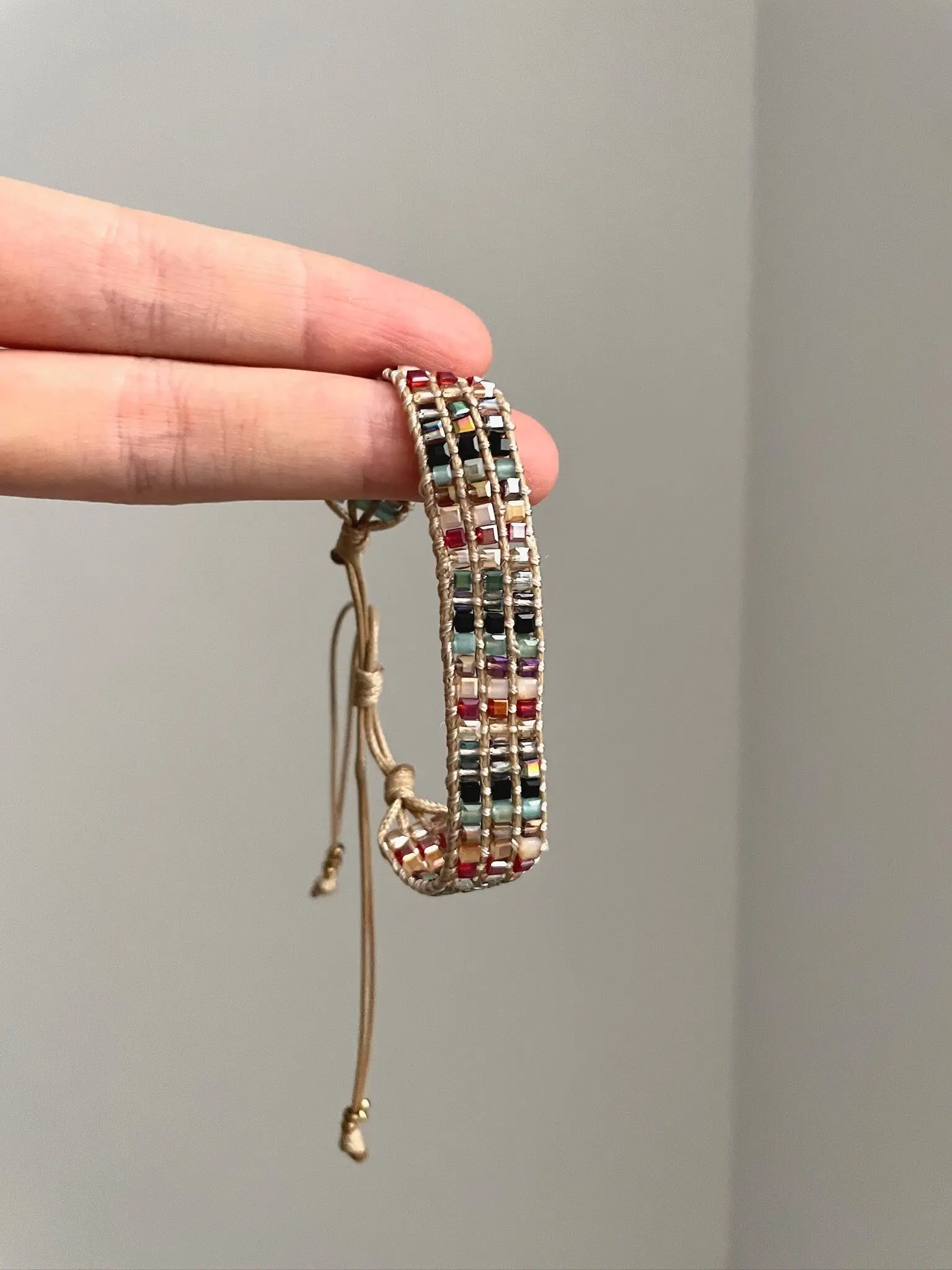 Boho Colorful Cube Beaded Woven Bracelet, Adjustable Handmade Rope Bracelet. Perfect for vacation, music festivals & daily casual wear, unique aesthetic jewelry gift for women.