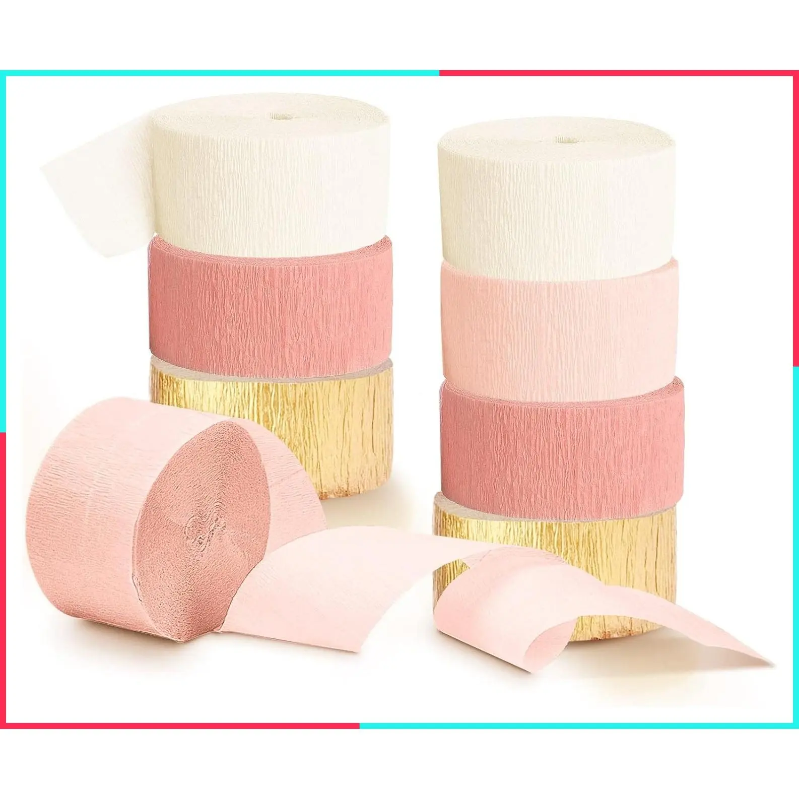 Wedding Streamers Party Decorations, 8 Rolls Pink Gold Crepe Paper