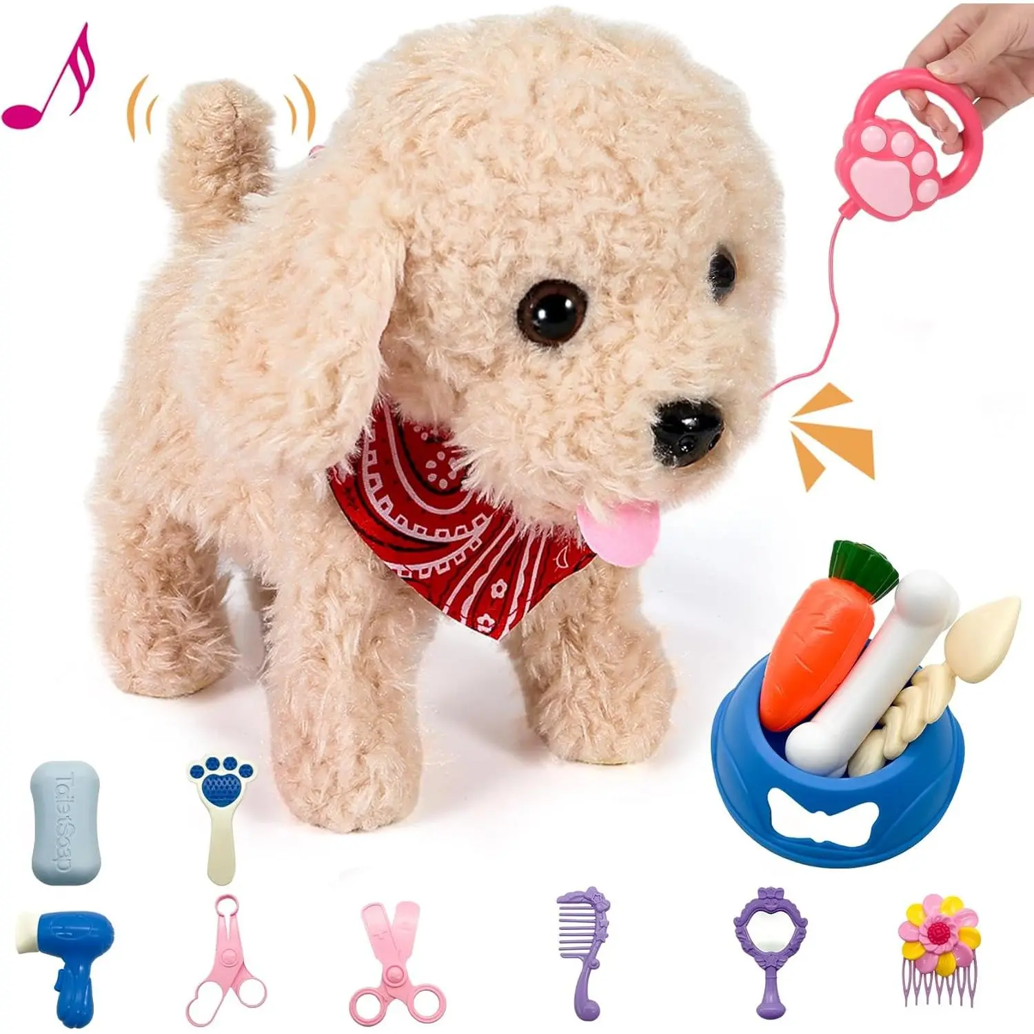 Interactive Walking Plush Puppy Toy Remote Control Electronic Robot Dog Realistic Wagging Tail Rich Grooming Set Gift for Kids Girls Boys Age 3-6 Accessories Updated