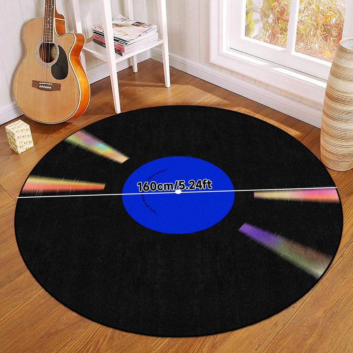Vinyl Record Pattern Round Decorative Area Rug, Non-slip Washable Floor Mat, Soft Floor Carpet for Home Living Room Bedroom Game Room Decor, Vintage Printed Rugs