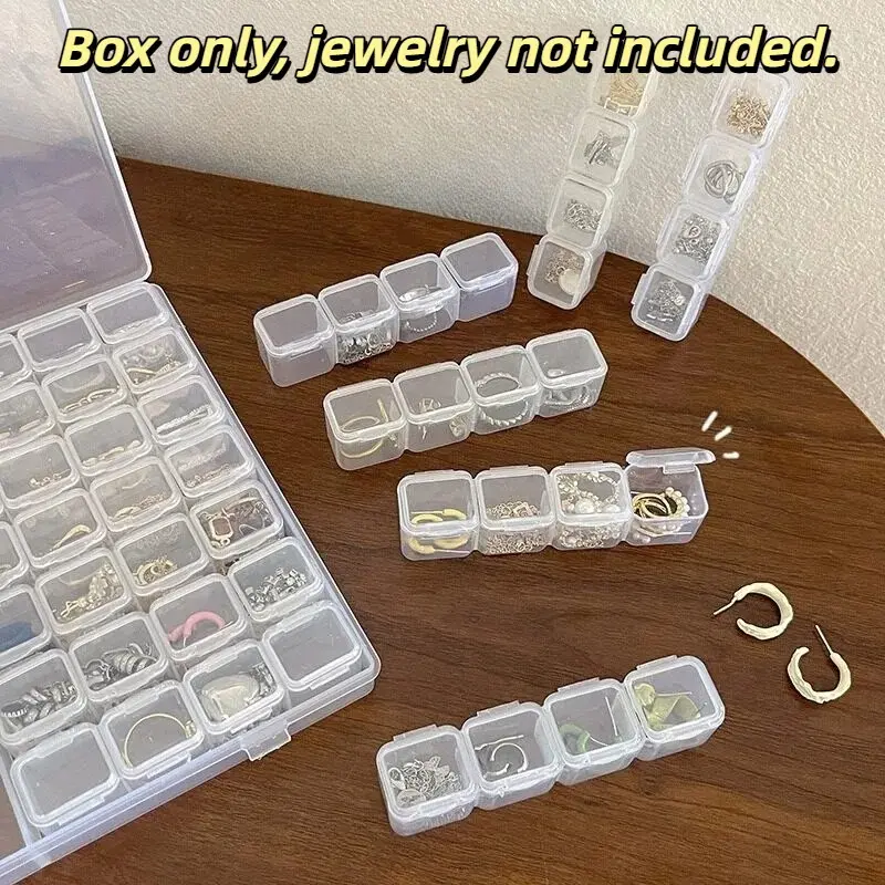 28-Compartment Mini Transparent Jewelry Organizer Box, Reusable Detachable Earring Ring Storage Container, Perfect for Home Bedroom Decor