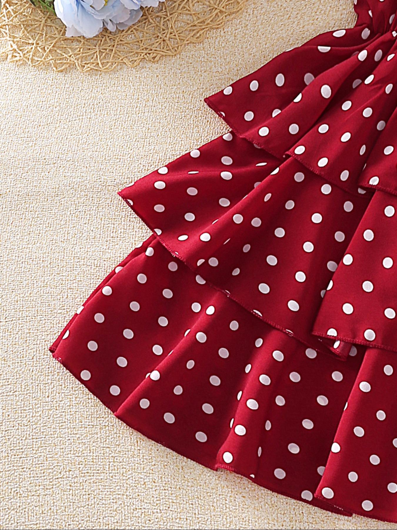 Girls' Polka Dot Halter Ruffle Hem Dress with Layered Design, Elastic Waist Summer Fashion, Casual Wear for Beach Vacation, Summer Clothes Dress