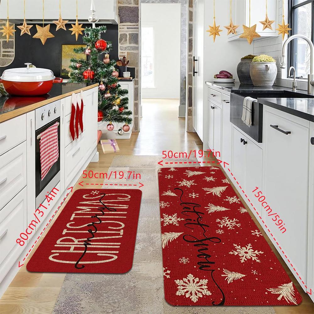 Christmas Kitchen Mats Set, Festive Wood Grain Design, Non-Slip Soft Low Profile, Winter Home Decor, Holiday Cooking & Celebrations, Home Decorative Rug
