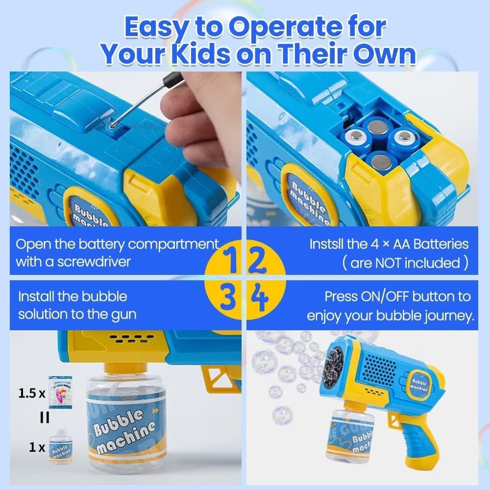 Portable Automatic Bubble Machine, 8-Hole Handheld Glowing Bubbles, Includes 270ML Bubble Solution, Perfect Summer Beach Party Gift