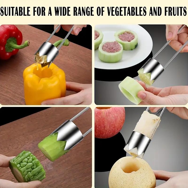 Stainless Steel Fruit & Vegetable Corer, Bell Pepper Seed Remover, Universal Kitchen Gadget for Apple Pear Tomato Chili, Durable Easy Use