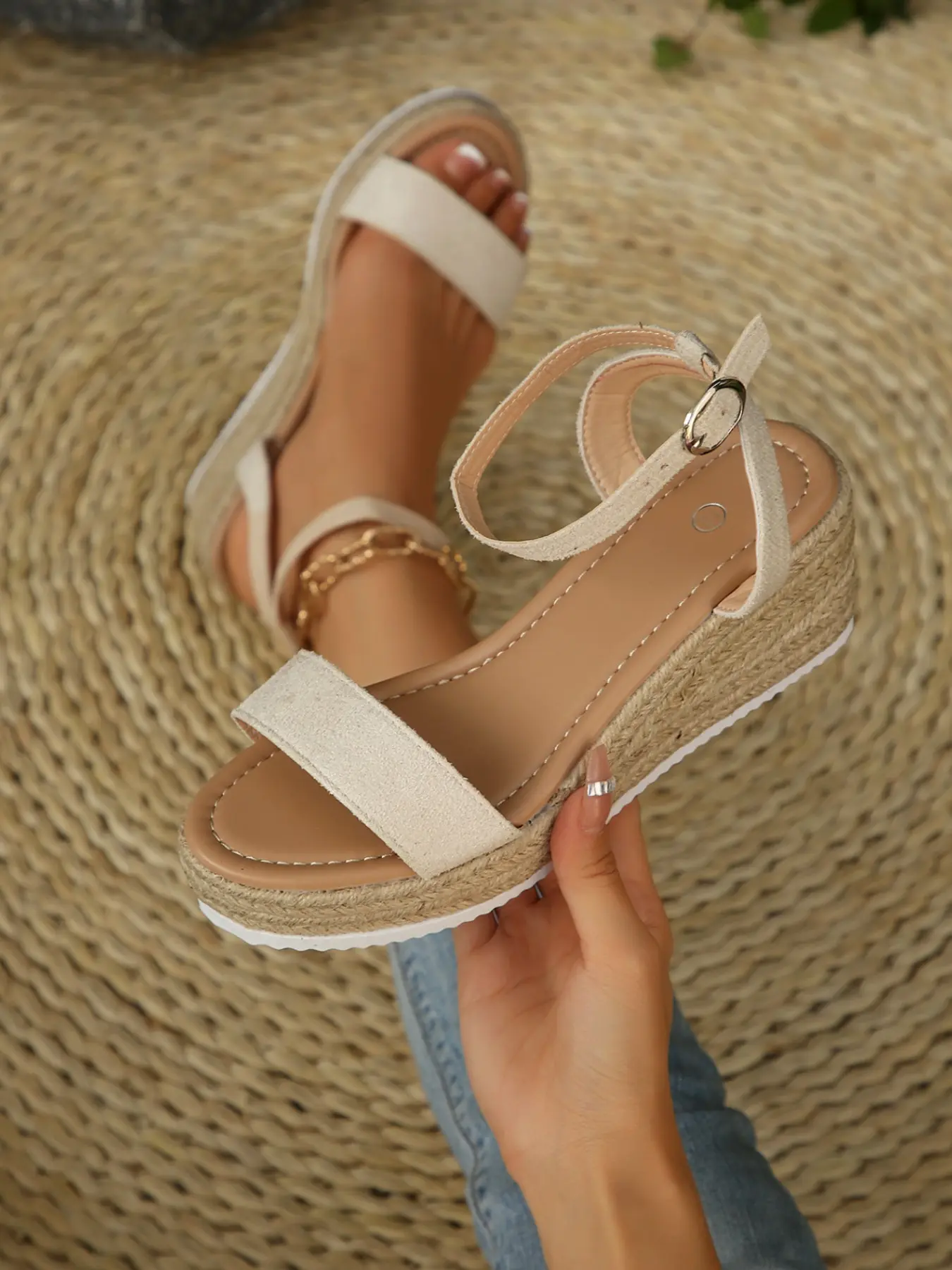 Women's Casual Espadrille Sole Wedge Sandals, Boho Style, Two-Strap Strappy Sandals, Summer Beach Holiday Shoes, Daily Wear, Bohemian Trendy Sandals