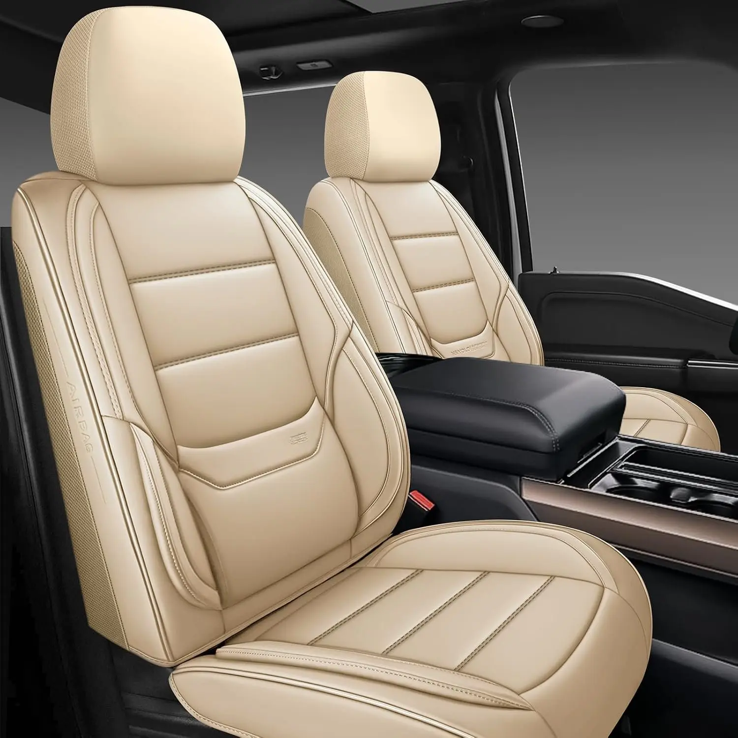 Leather  Seat Covers Full Set, Fit for  ,SUVs and Seda, Luxury Leatherette Cushio, 5  Seat Protectors (Beige, Full Set-5 Seats(Front and Rear))