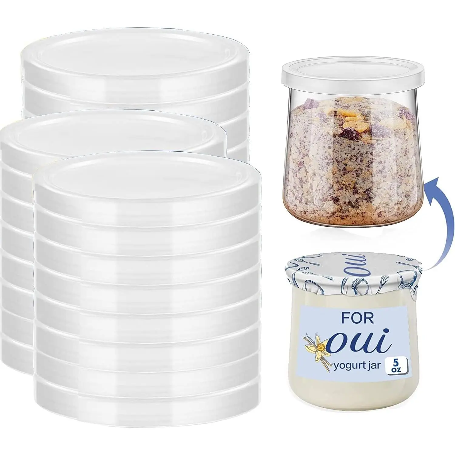 15 count Yogurt Jar  - Clear Plastic, ,  Polypropylene, Screw Top, Transparent, Round, Microwaveable, Ideal for  Yogurt Jars, Glass Jars, and