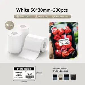 3Rolls Set-NIIMBOT B21/B1/B3S White Thermal Label Paper, Price Tags for Clothing, Stickers for Food